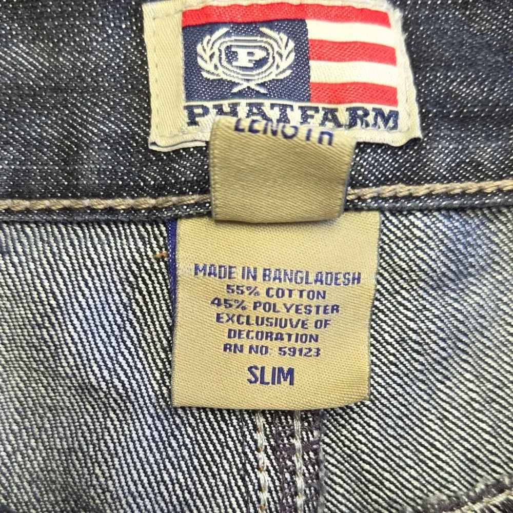 Phat Farm Mens Slim Fit Denim Jeans Blue NC26858 36x32 Y2K Hip Hop Style